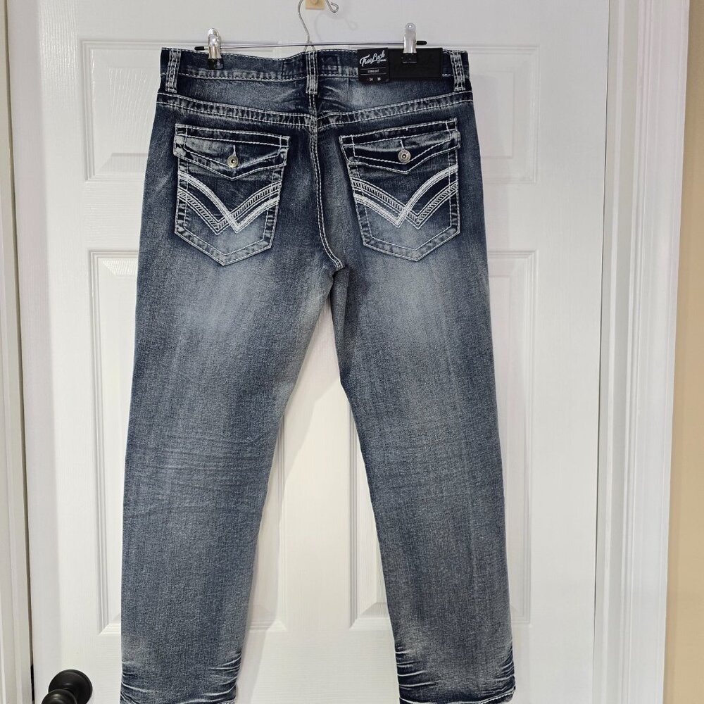 NEW True Luck Straight Fit Stretch Jeans Men's Sz 34x30 Flap Pockets NWT - Picture 7 of 11